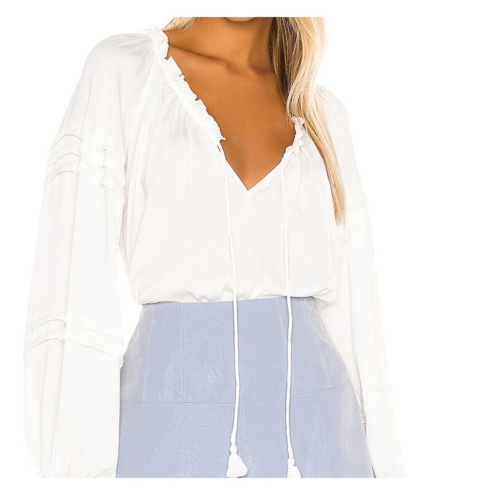 Intimately Free People All Tucks White Peasant Bodice Bodysuit Tassel Tie Size M